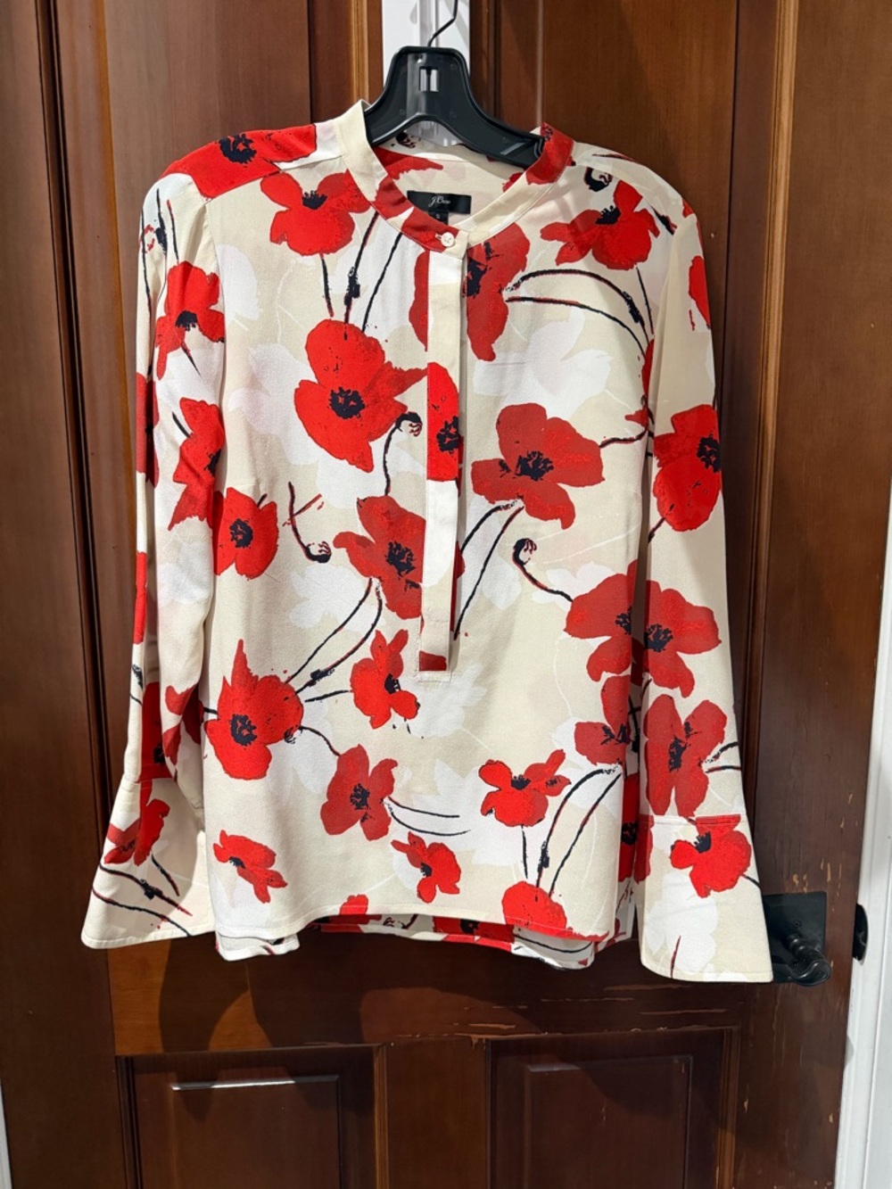 J. Crew Cream Blouse with Red Floral Print - Picture 3 of 6